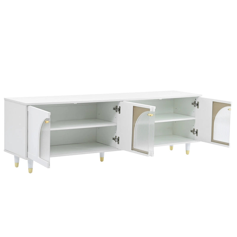 Stylish Media Console with Gold Handles and Arch Fluted Glass Doors