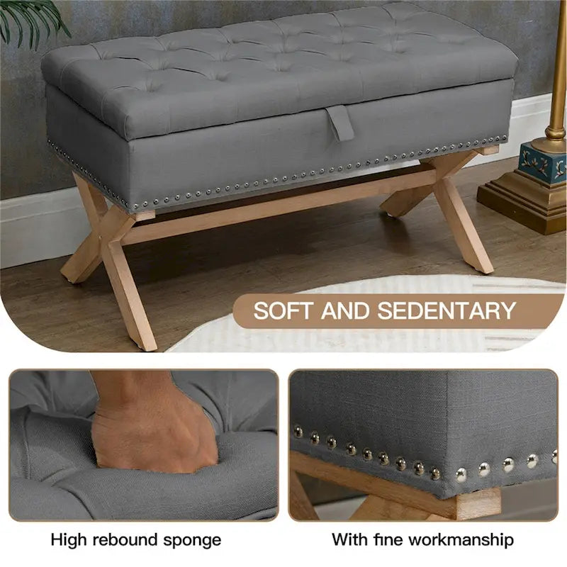 35 Button-Tufted Storage Ottoman Linen Storage Bench