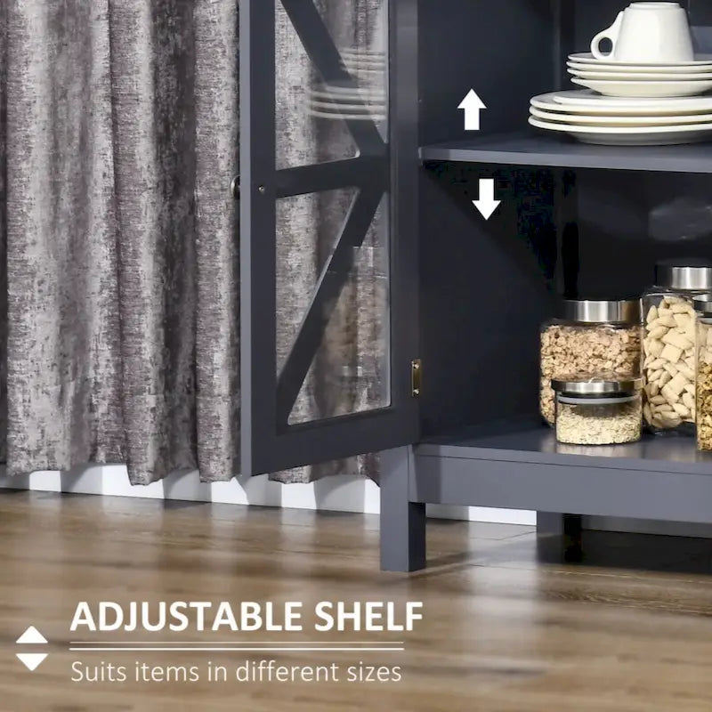 Sideboard, Buffet Cabinet with Tempered Glass Doors and Adjustable Storage Shelf, Credenza, Grey
