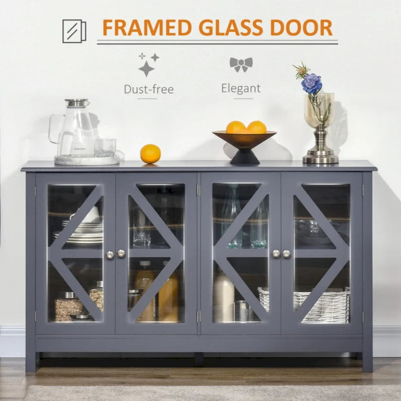 Sideboard, Buffet Cabinet with Tempered Glass Doors and Adjustable Storage Shelf, Credenza, Grey