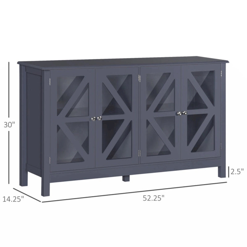 Sideboard, Buffet Cabinet with Tempered Glass Doors and Adjustable Storage Shelf, Credenza, Grey