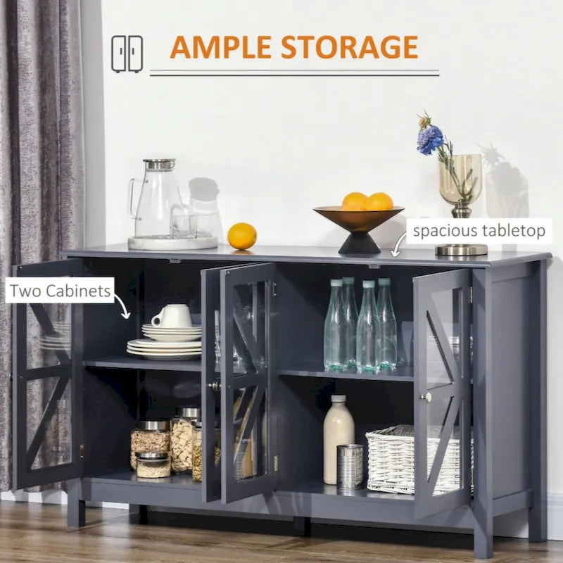 Sideboard, Buffet Cabinet with Tempered Glass Doors and Adjustable Storage Shelf, Credenza, Grey
