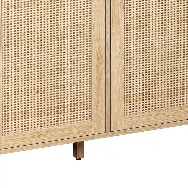 Elegant and Functional 4-Door Rattan Decorative Storage Cabinet,for Bedroom,Living Room,Office,Easy Assembly