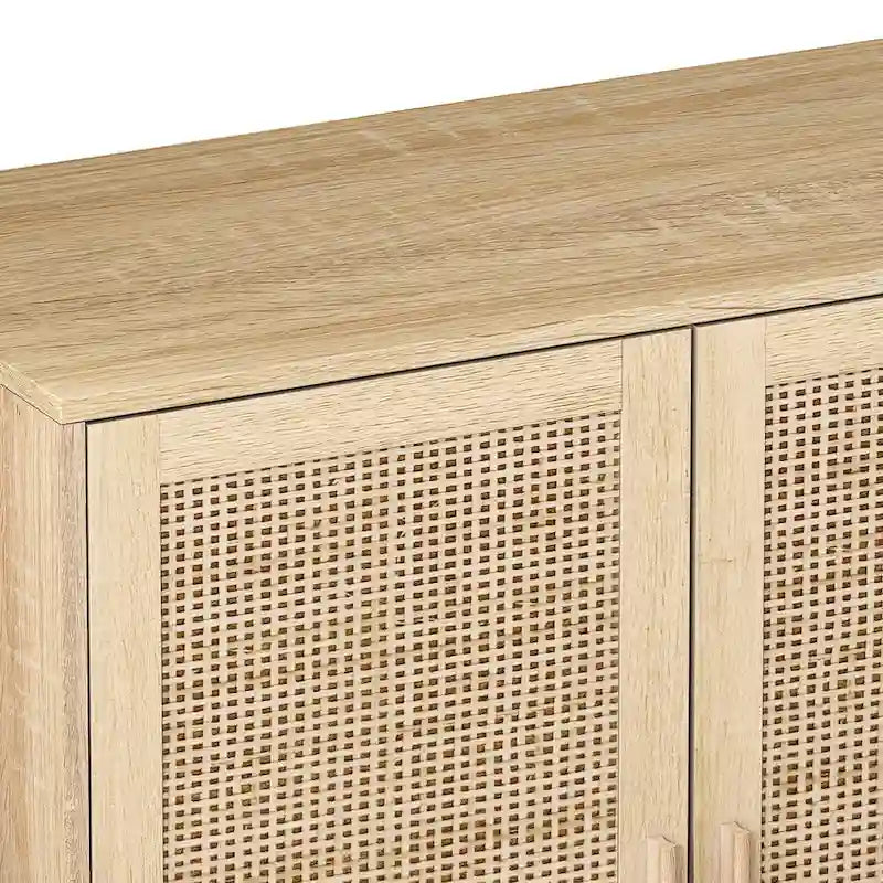 Elegant and Functional 4-Door Rattan Decorative Storage Cabinet,for Bedroom,Living Room,Office,Easy Assembly