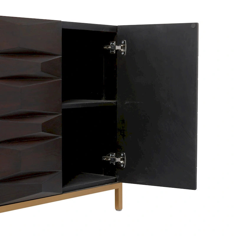 Wooden Geometric 1 Shelf and 2 or 4 Doors Cabinet - Brown - Roche River Decor