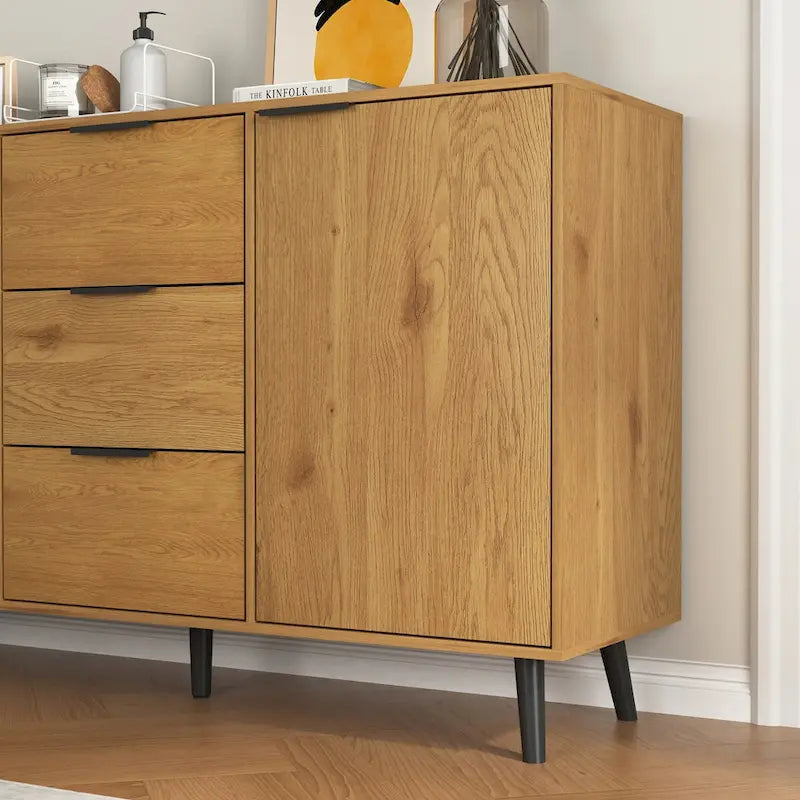 Sideboard Buffet Cabinet with Storage,Wood Coffee Bar Cabinet,47.2 Cabinet with 3 Drawers & 2 Doors,Buffet Cabinet Cupboard