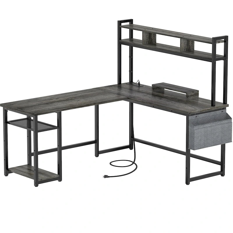 L-Shape Gaming Desk Wood Office Computer Table with Hutch and USB Port