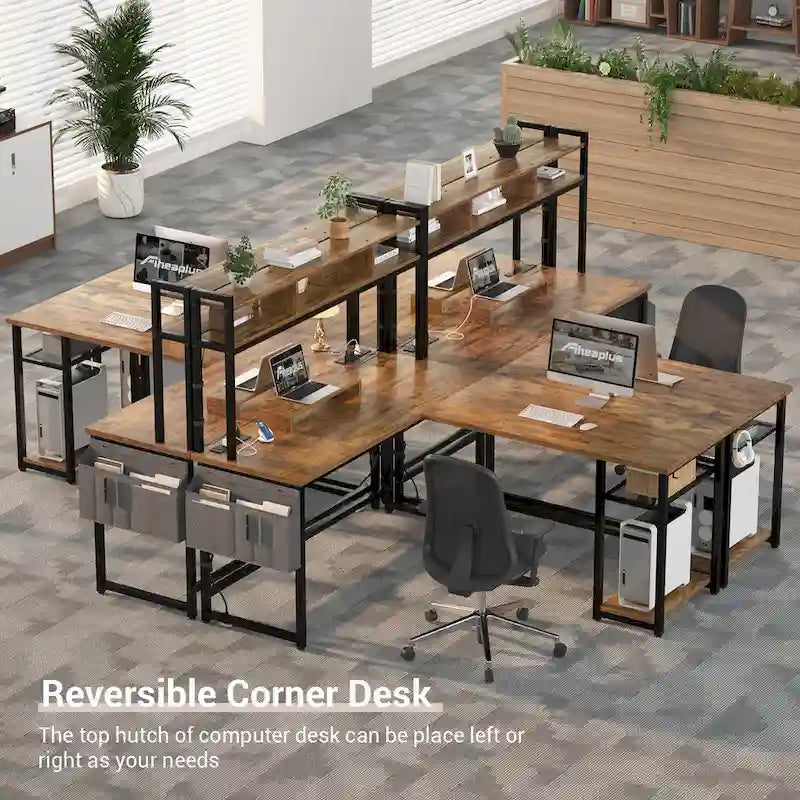 L-Shape Gaming Desk Wood Office Computer Table with Hutch and USB Port