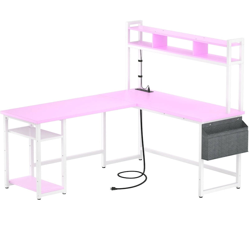 L-Shape Gaming Desk Wood Office Computer Table with Hutch and USB Port