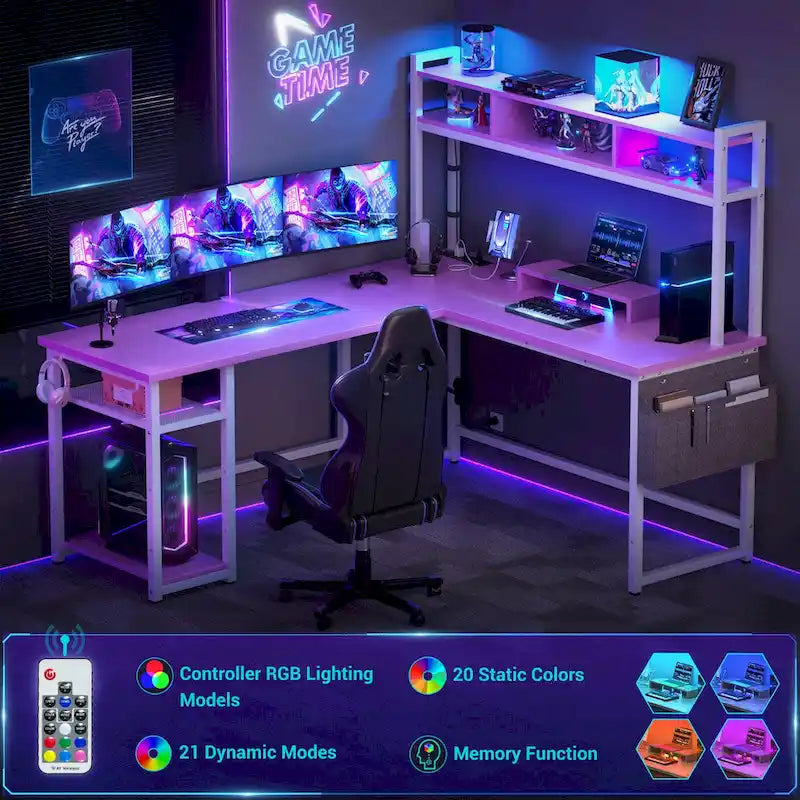 L-Shape Gaming Desk Wood Office Computer Table with Hutch and USB Port