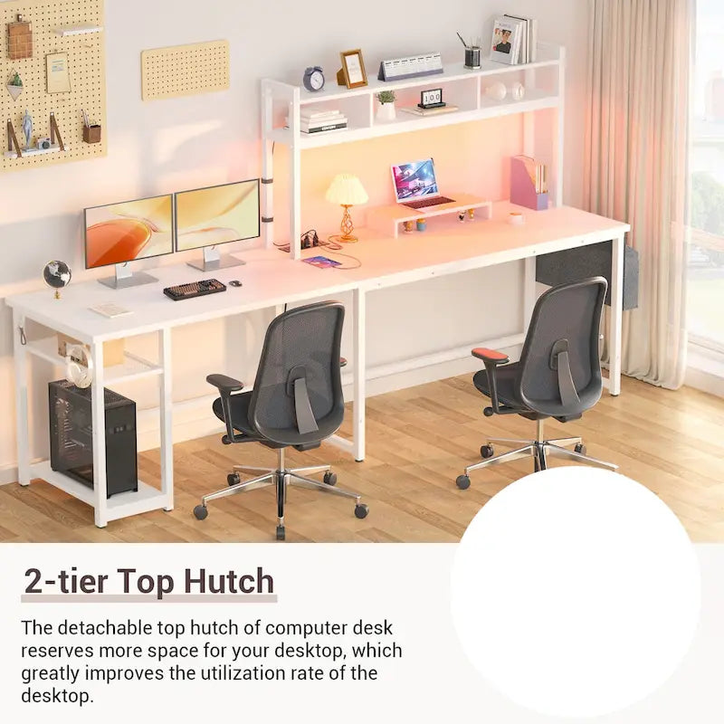 L-Shape Gaming Desk Wood Office Computer Table with Hutch and USB Port