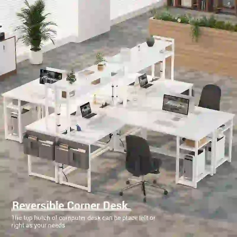 L-Shape Gaming Desk Wood Office Computer Table with Hutch and USB Port