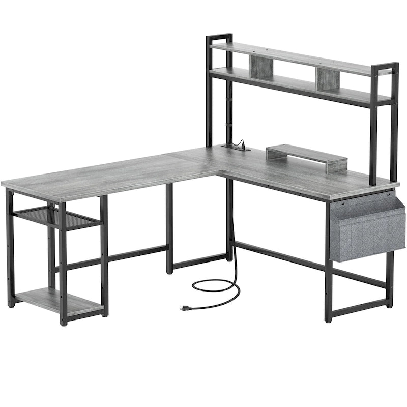 L-Shape Gaming Desk Wood Office Computer Table with Hutch and USB Port