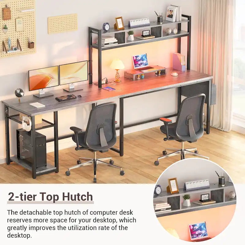 L-Shape Gaming Desk Wood Office Computer Table with Hutch and USB Port
