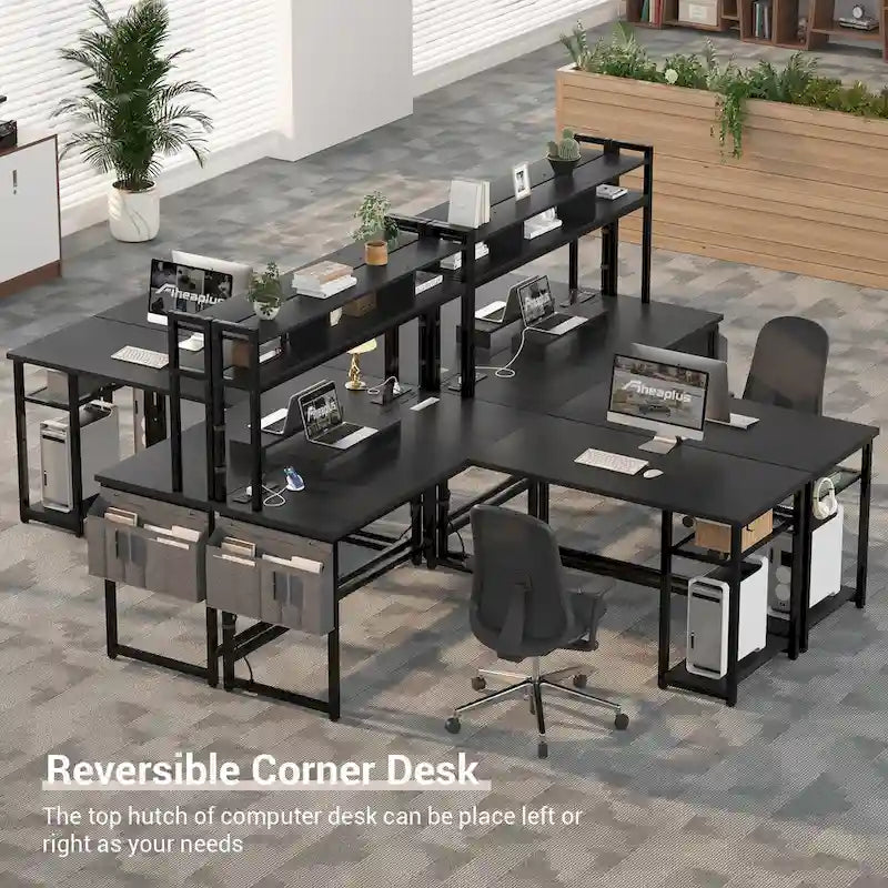 L-Shape Gaming Desk Wood Office Computer Table with Hutch and USB Port