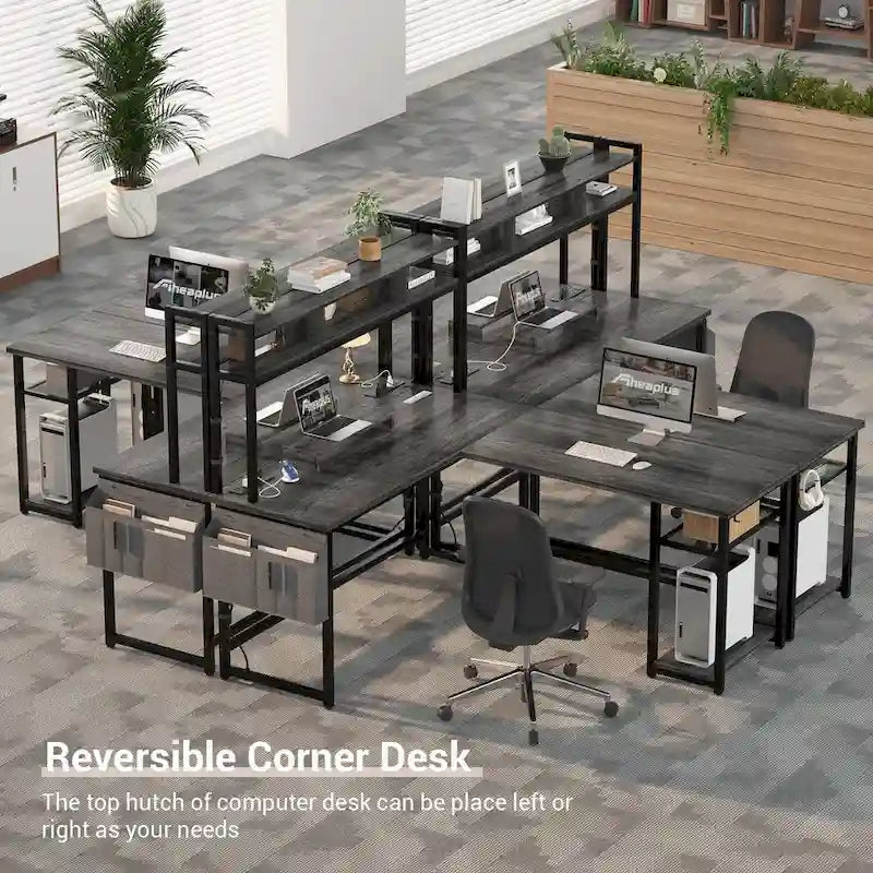 L-Shape Gaming Desk Wood Office Computer Table with Hutch and USB Port