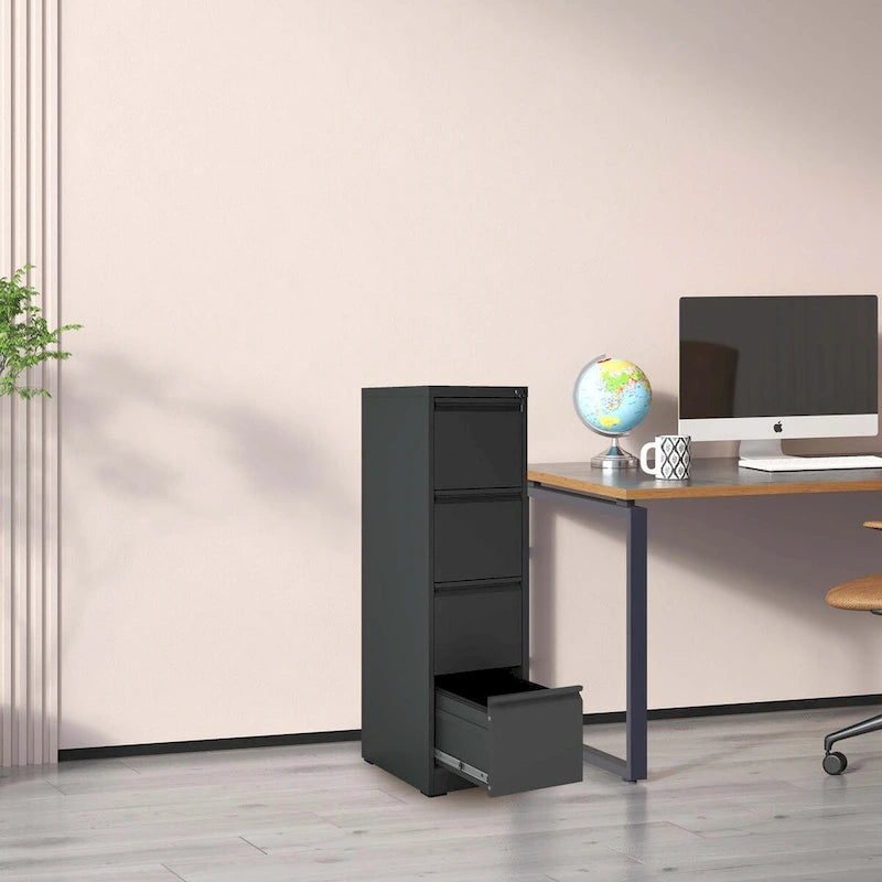 4-Drawers 14.96 W Metal Vertical File Cabinet with Lock Office Home Vertical File Cabinet for A4 Legal/Letter Size