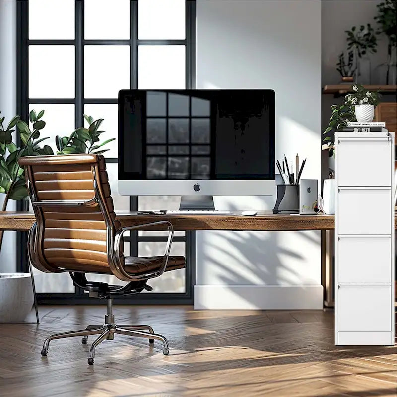4-Drawers 14.96 W Metal Vertical File Cabinet with Lock Office Home Vertical File Cabinet for A4 Legal/Letter Size