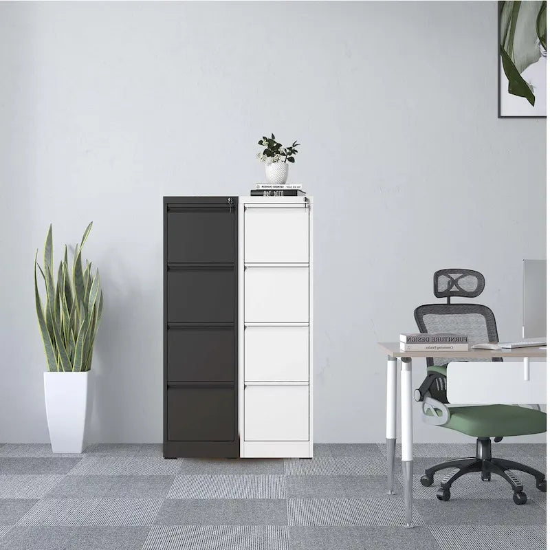 4-Drawers 14.96 W Metal Vertical File Cabinet with Lock Office Home Vertical File Cabinet for A4 Legal/Letter Size