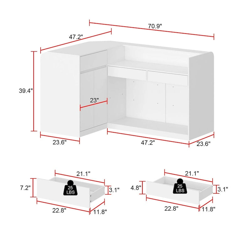 White Welcome Desk with Side Drawer and Cabinet - Reception Solution