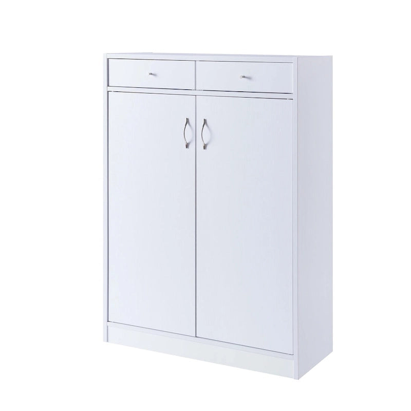 White Shoe Storage Cabinet with Fives Shelves, Two Drawers, Fits 15 Pairs of Shoes