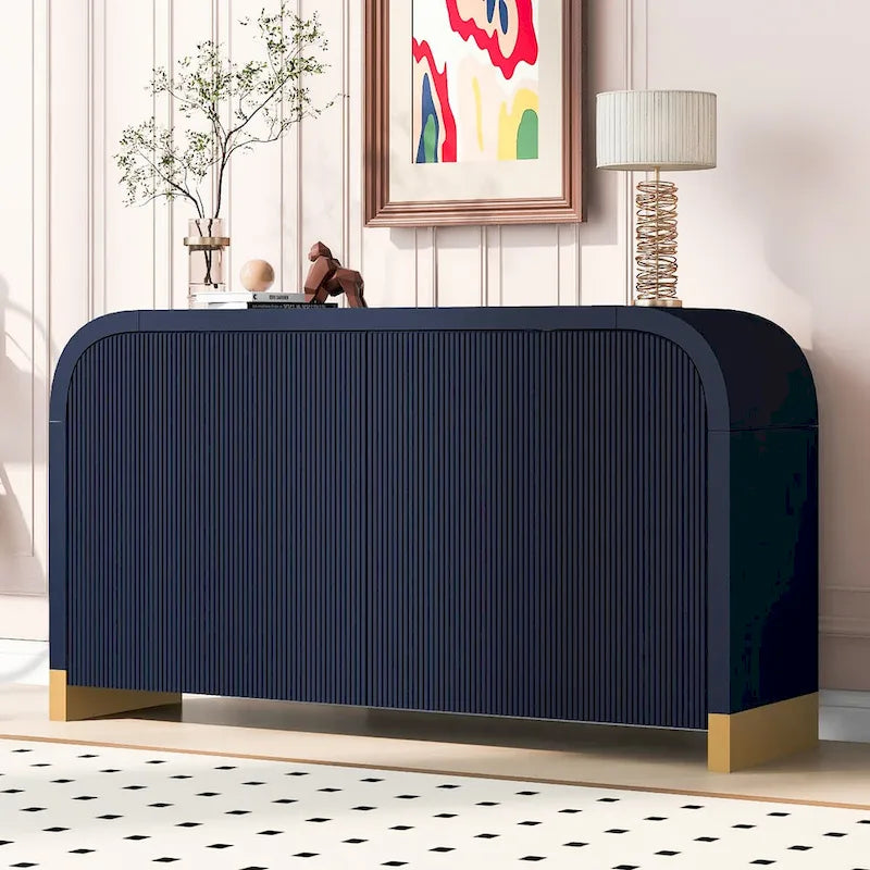 4-door Curved Corner Design Wavy Door Panel Cabinet with Adjustable Shelves