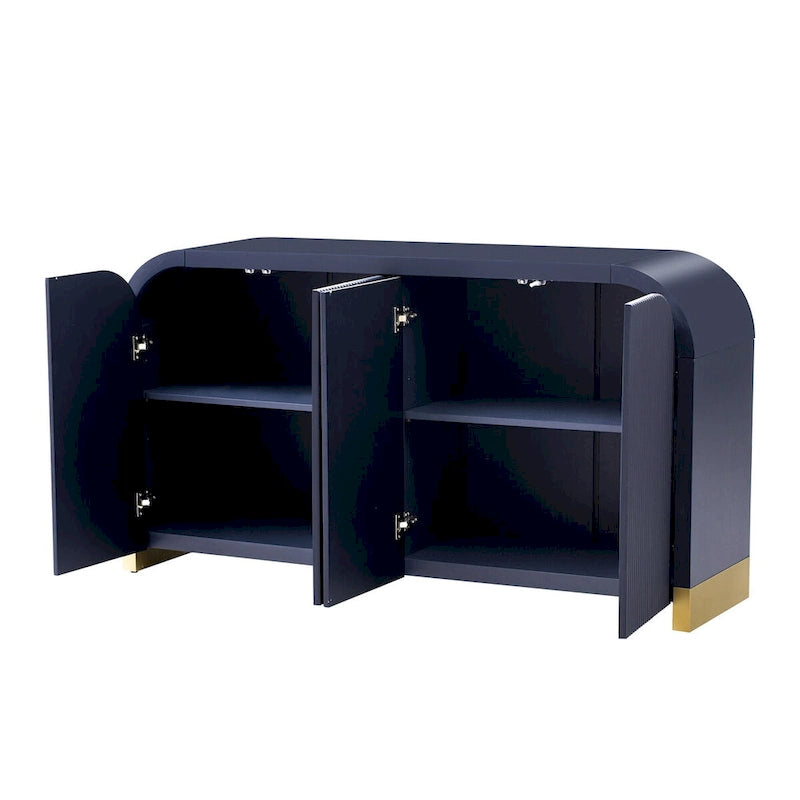 4-door Curved Corner Design Wavy Door Panel Cabinet with Adjustable Shelves