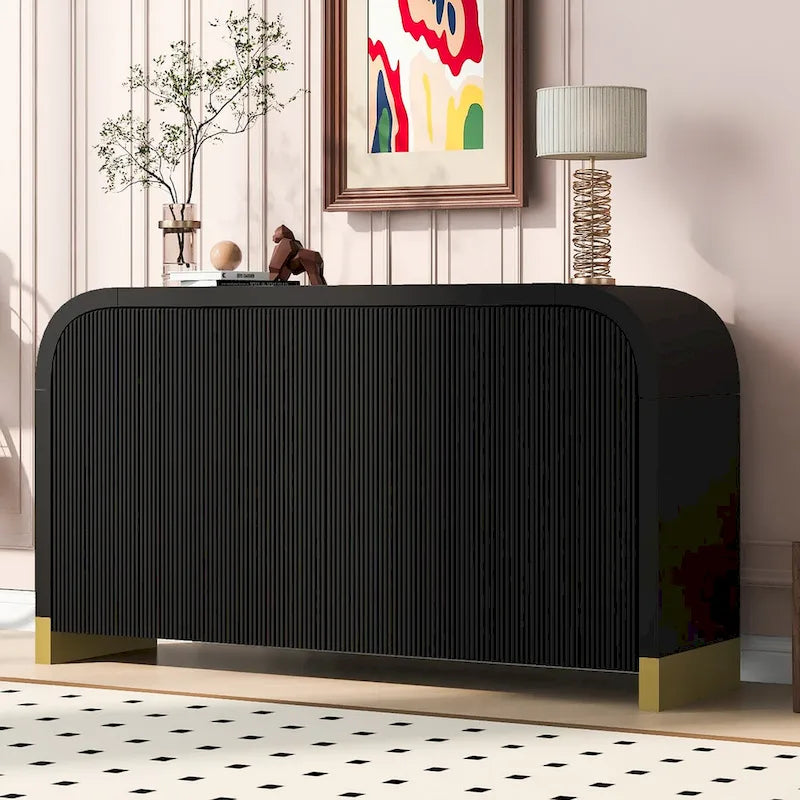 4-door Curved Corner Design Wavy Door Panel Cabinet with Adjustable Shelves