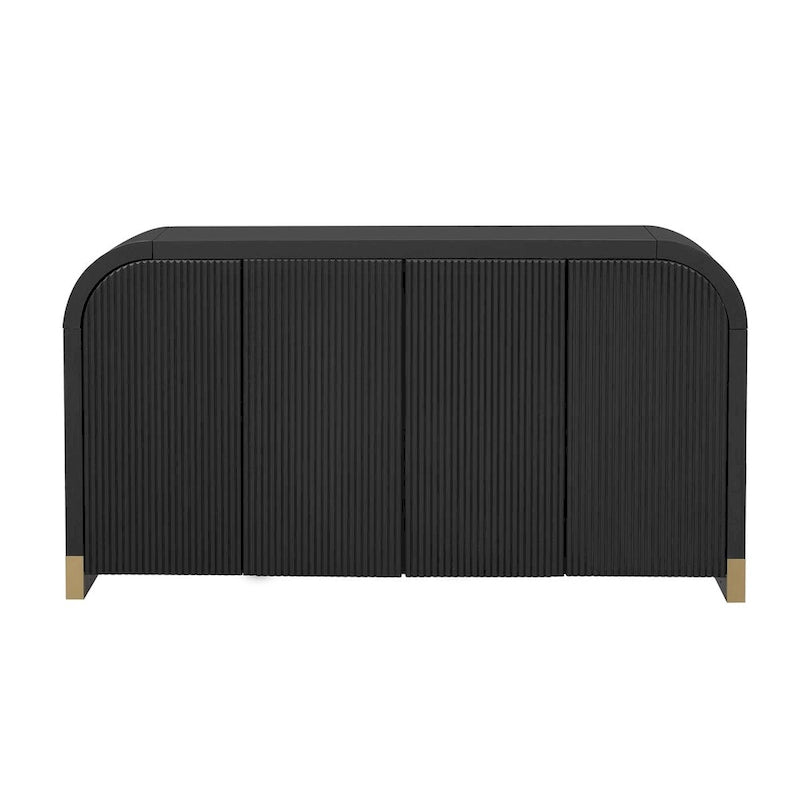 4-door Curved Corner Design Wavy Door Panel Cabinet with Adjustable Shelves