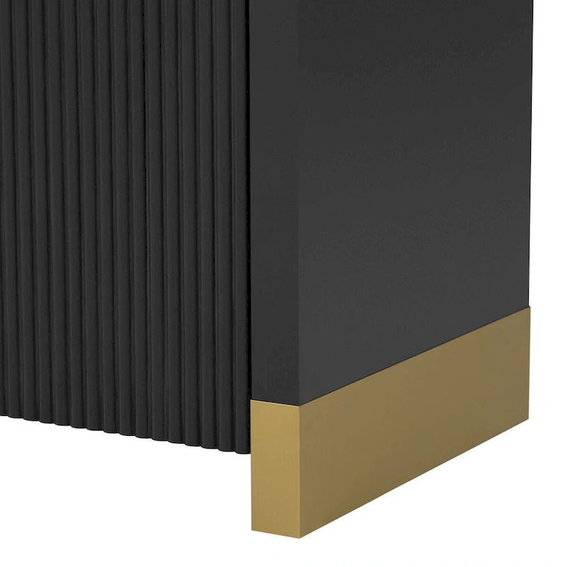 4-door Curved Corner Design Wavy Door Panel Cabinet with Adjustable Shelves