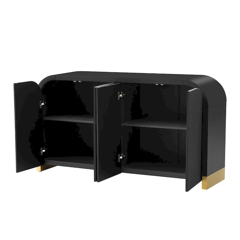 4-door Curved Corner Design Wavy Door Panel Cabinet with Adjustable Shelves