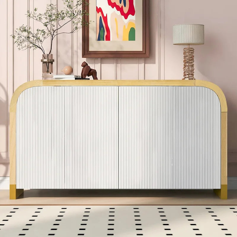 4-door Curved Corner Design Wavy Door Panel Cabinet with Adjustable Shelves