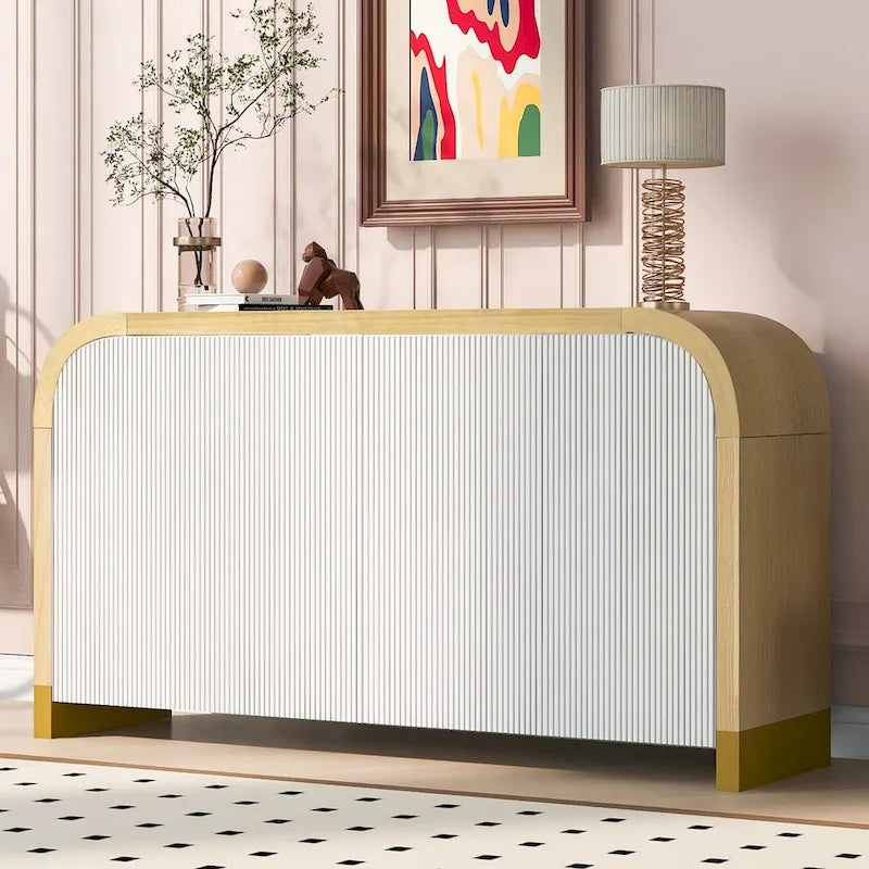 4-door Curved Corner Design Wavy Door Panel Cabinet with Adjustable Shelves