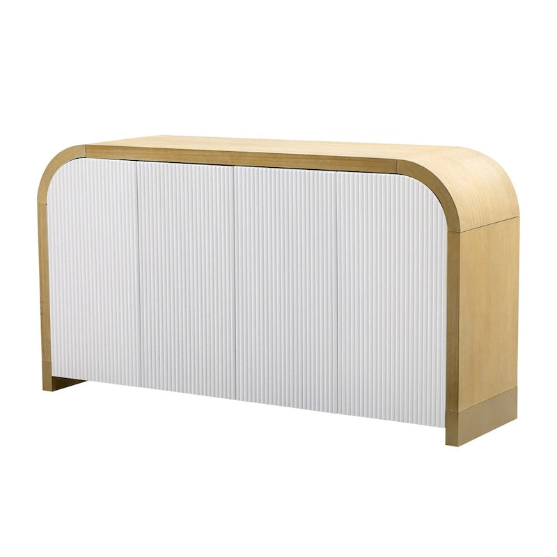 4-door Curved Corner Design Wavy Door Panel Cabinet with Adjustable Shelves