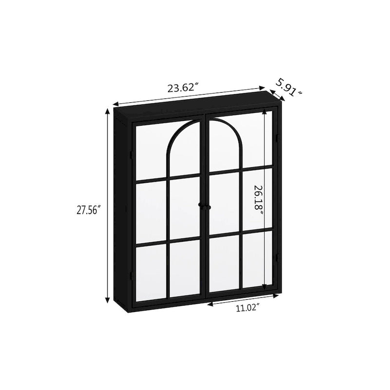 23.62 Vintage Two Door Wall Cabinet with Mirror,Three-level Entrance Storage Space for Living Room,Bathroom,Dining Room,Black