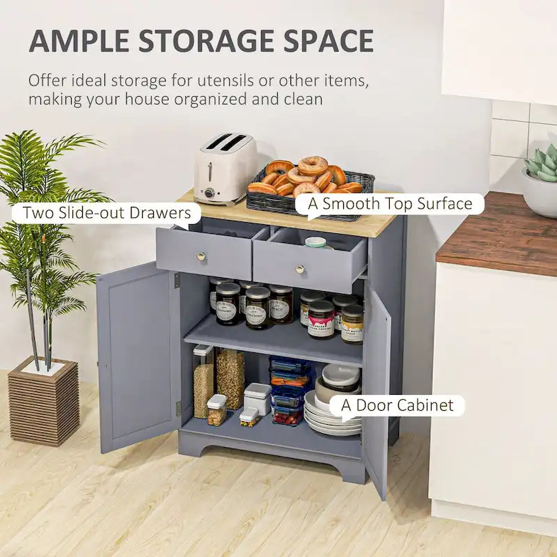 Sideboard Buffet Cabinet, Double Door Kitchen Cabinet, Coffee Bar Storage with 2 Drawers, Adjustable Shelf