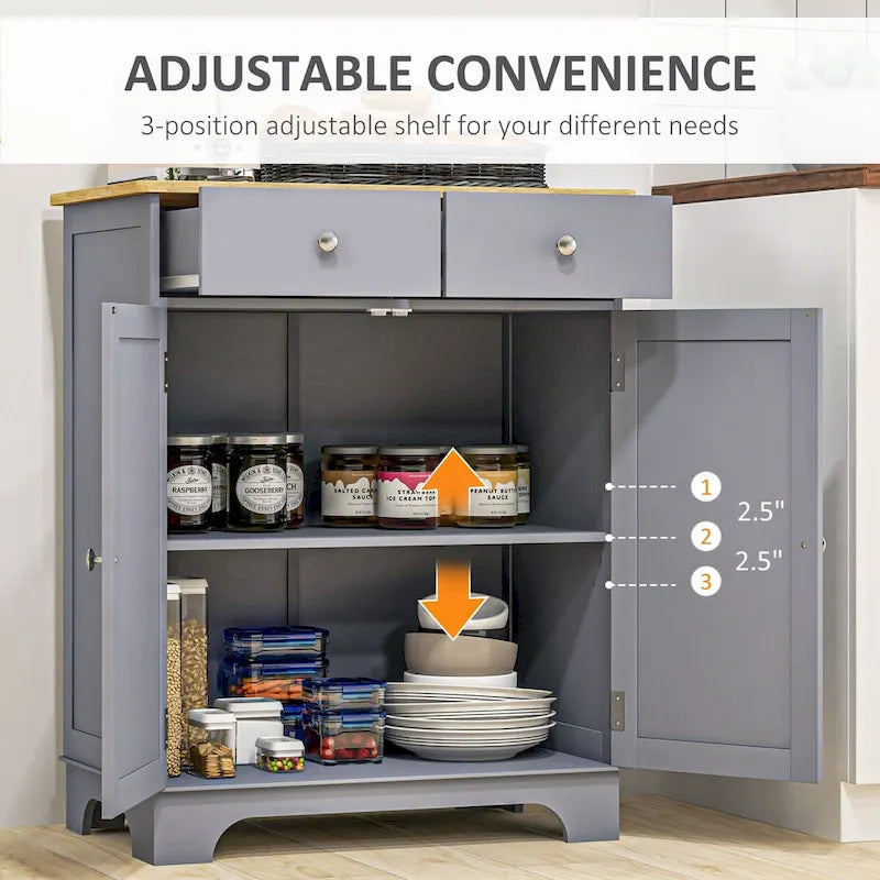 Sideboard Buffet Cabinet, Double Door Kitchen Cabinet, Coffee Bar Storage with 2 Drawers, Adjustable Shelf