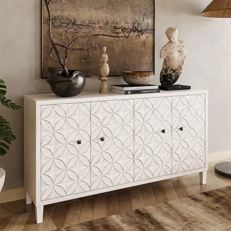 Accent Cabinet 4 Door Wooden Cabinet Sideboard Buffet Server Cabinet