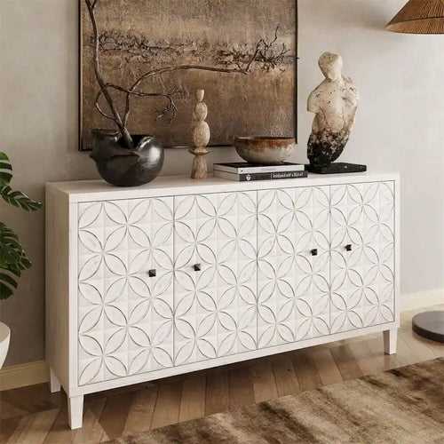 Accent Cabinet 4 Door Wooden Cabinet Sideboard Buffet Server Cabinet