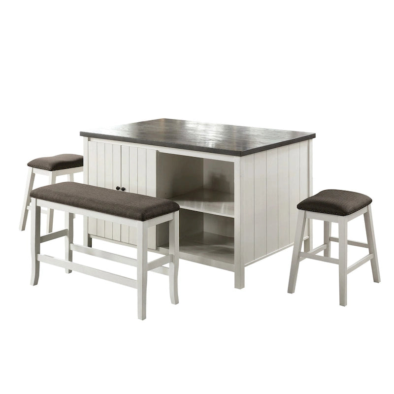 Furniture of America Hanto Transitional Off-White Wood 4-Piece Counter Height Dining Table Set with Storage