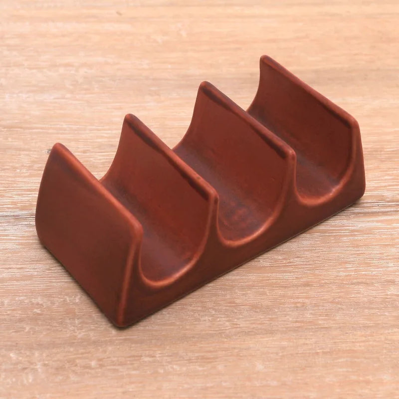 Novica Handmade Bali Waves Ceramic Taco Holder