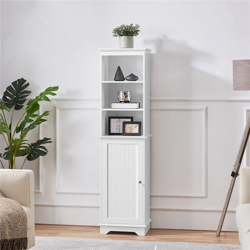 Yaheetech Wooden Bathroom Floor Cabinet with Single Door and Shelves