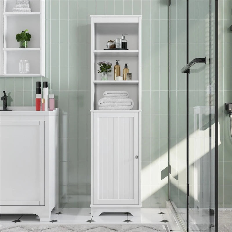 Yaheetech Wooden Bathroom Floor Cabinet with Single Door and Shelves
