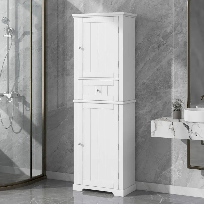 Freestanding Storage Cabinet with Drawer and Adjustable Shelf
