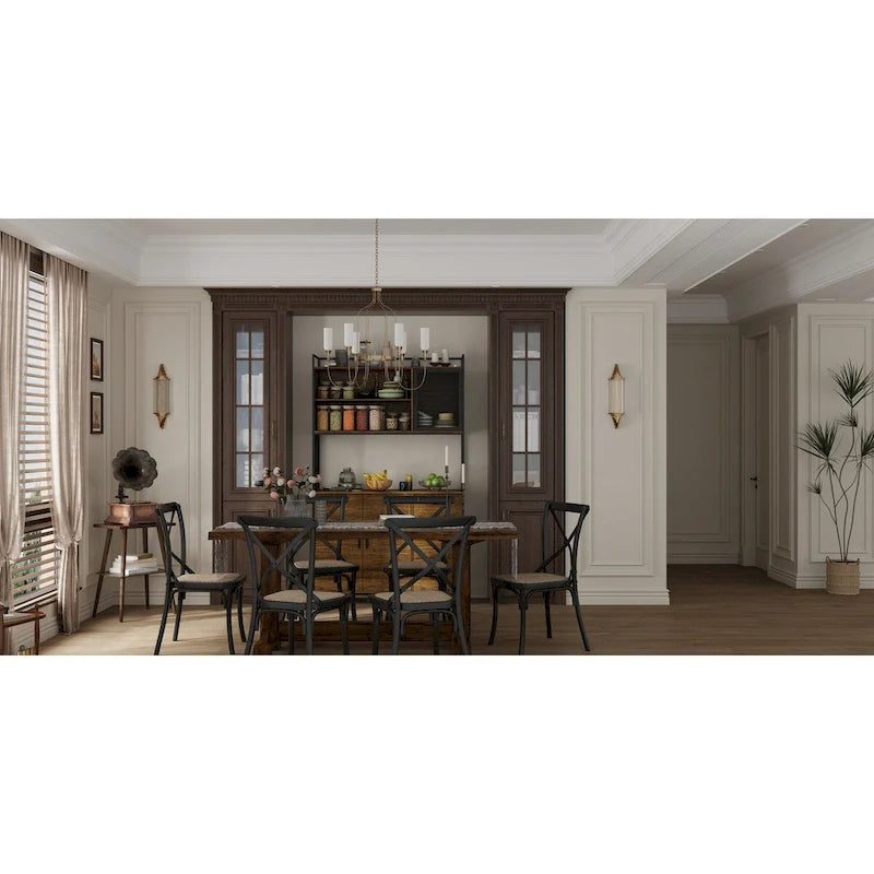 Brown Walnut Color Retro Kitchen Storage Cabinet Collection with Iron Frame