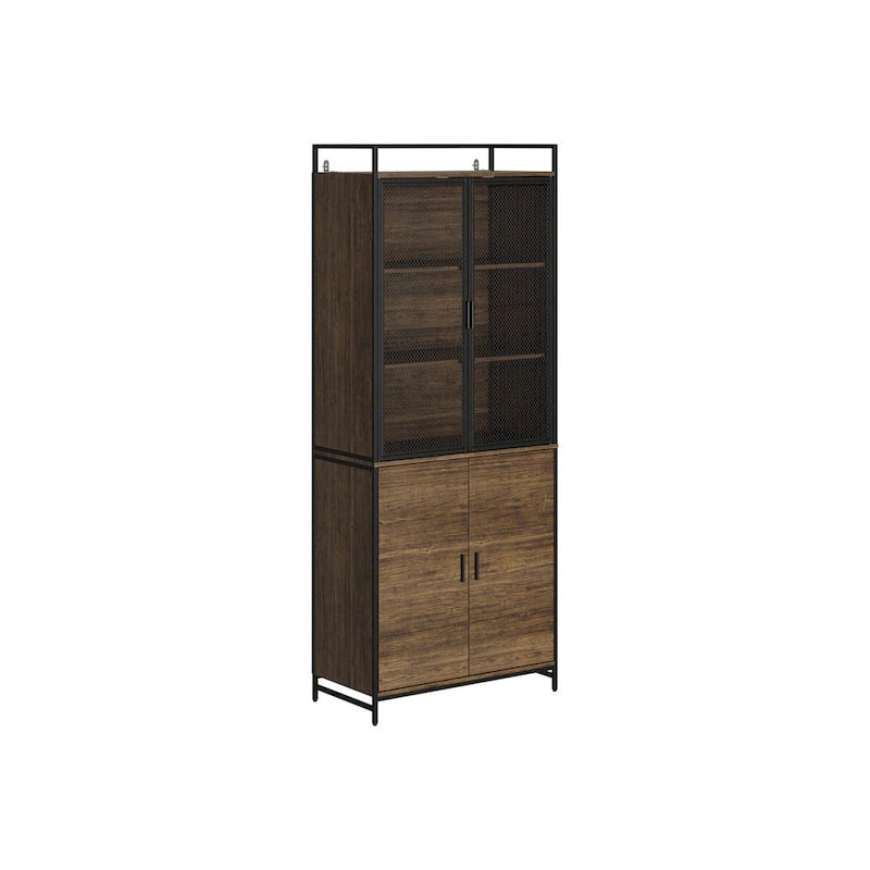 Brown Walnut Color Retro Kitchen Storage Cabinet Collection with Iron Frame