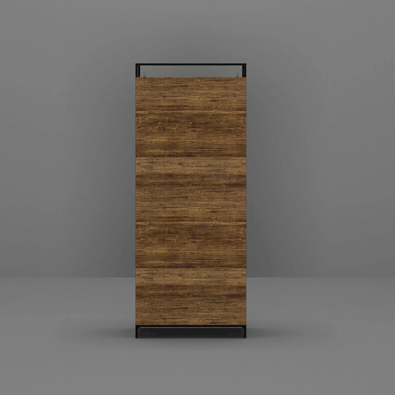 Brown Walnut Color Retro Kitchen Storage Cabinet Collection with Iron Frame