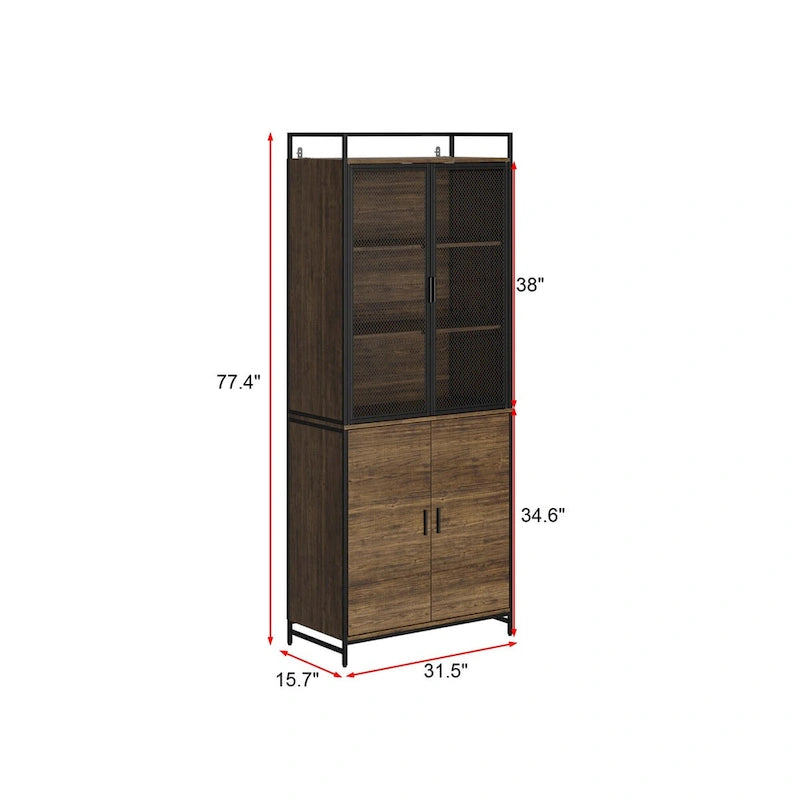 Brown Walnut Color Retro Kitchen Storage Cabinet Collection with Iron Frame