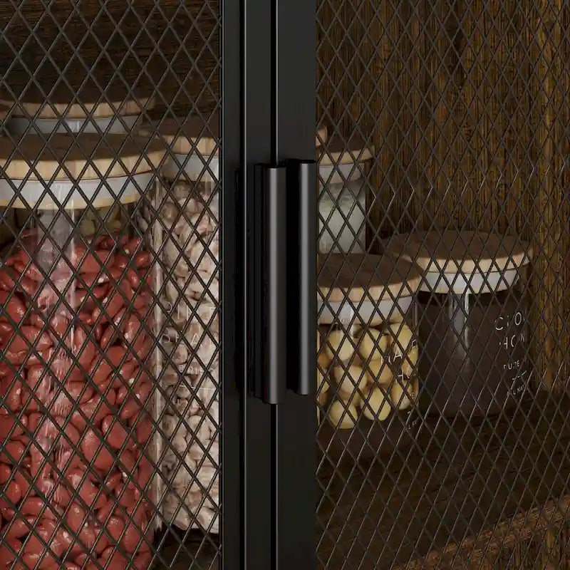 Brown Walnut Color Retro Kitchen Storage Cabinet Collection with Iron Frame