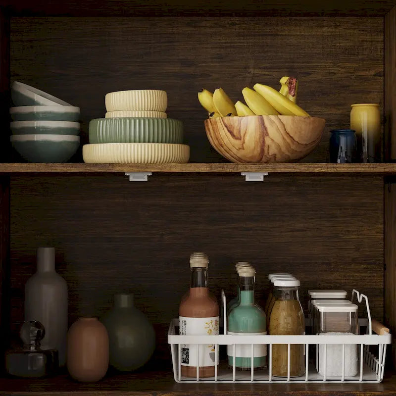 Brown Walnut Color Retro Kitchen Storage Cabinet Collection with Iron Frame